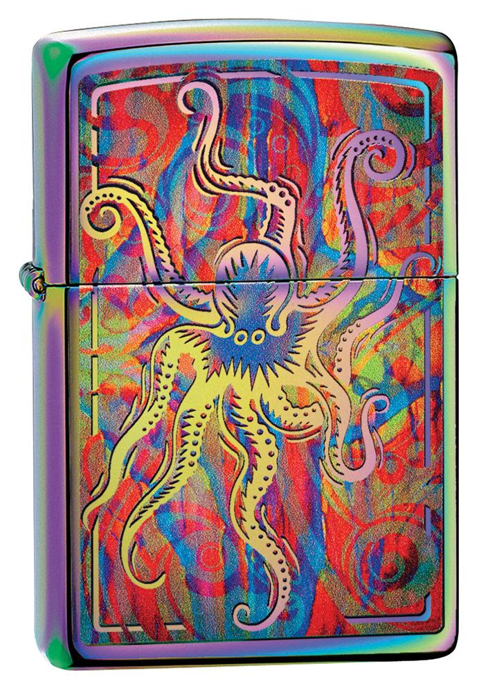 Front view of the Colorful Octopus Multi Color Design Lighter shot at a 3/4 angle